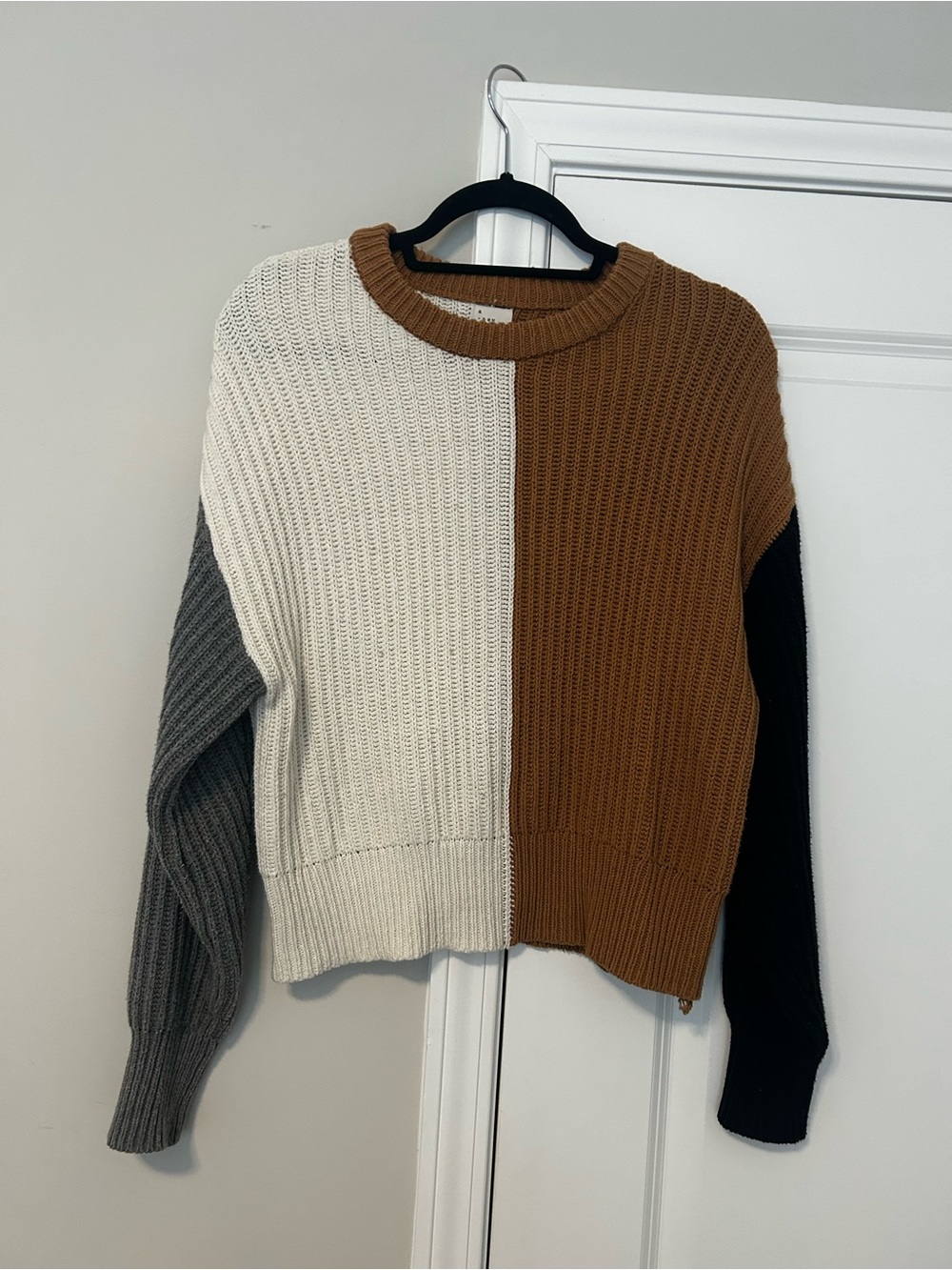 a new day Colorblock Crewneck Sweater - Cream, Brown, Gray, Black